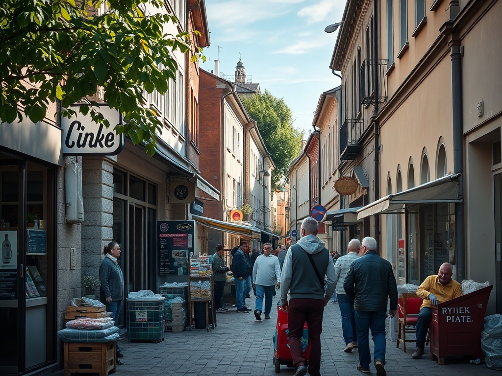 Widok na centrum Zduńskiej Woli z ratuszem i ulicami miasta